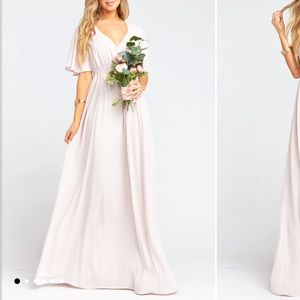 Show me your mumu bridesmaids dress in “Show Me the Ring Crisp” color.